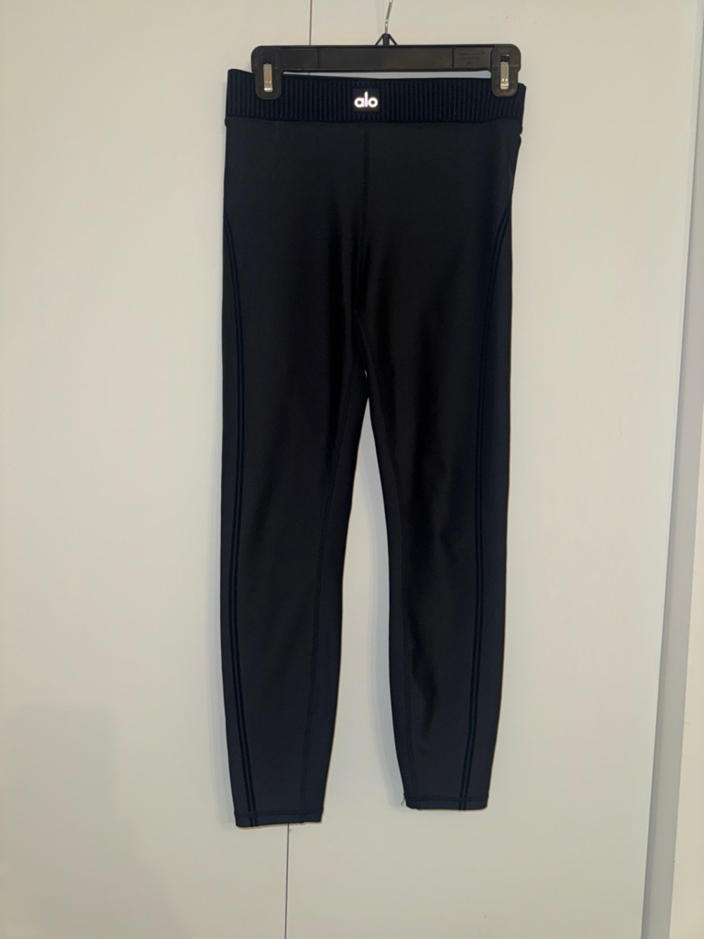 ALO Yoga Black Ribbed Waistband Leggings 7/8